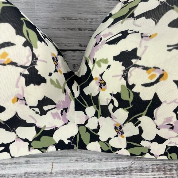 Auden Wire Free Women's Bra size 42D Black Purple Floral Stretch Smooth Coverage - Picture 4 of 9